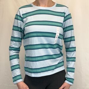 SO Women's Long Sleeve Stripe Tee Goods for Life XL Blue Teal White NWT NEW